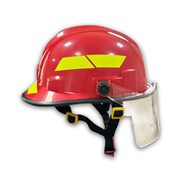 Capacete de bombeiro termoplástico VM com resistência a impactos e chamas, ideal para proteção em combate a incêndios