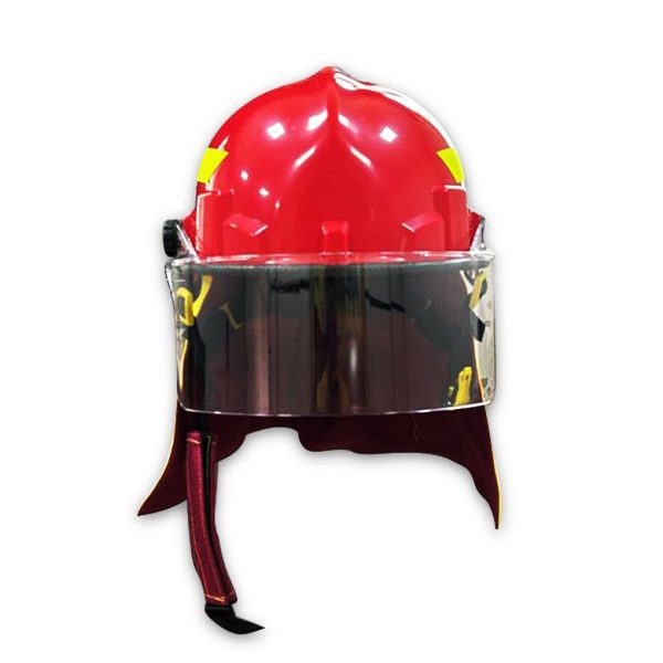 Capacete de bombeiro termoplástico VM com resistência a impactos e chamas, ideal para proteção em combate a incêndios