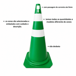 Cone PVC Sinal Polipropileno Rígido 75cm verde com passagem para corrente utilizado em sinalização e isolamento de áreas