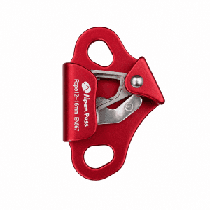 Ascensor ventral blocante para cordas de 12 mm a 16 mm em duralumínio anodizado vermelho
