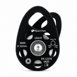 Polia Simples de Placas Oscilantes com Rolamento 30 kN preta para cordas de até 12 mm.