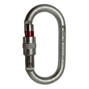 Mosquetão oval de aço 30KN Keylock com trava de rosca e alerta vermelho
